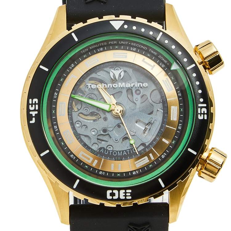 Pre Owned TechnoMarine Multicolor Yellow Gold Plated Stainless Steel Manta TM-218005 Men's Wristwatch 47 mm