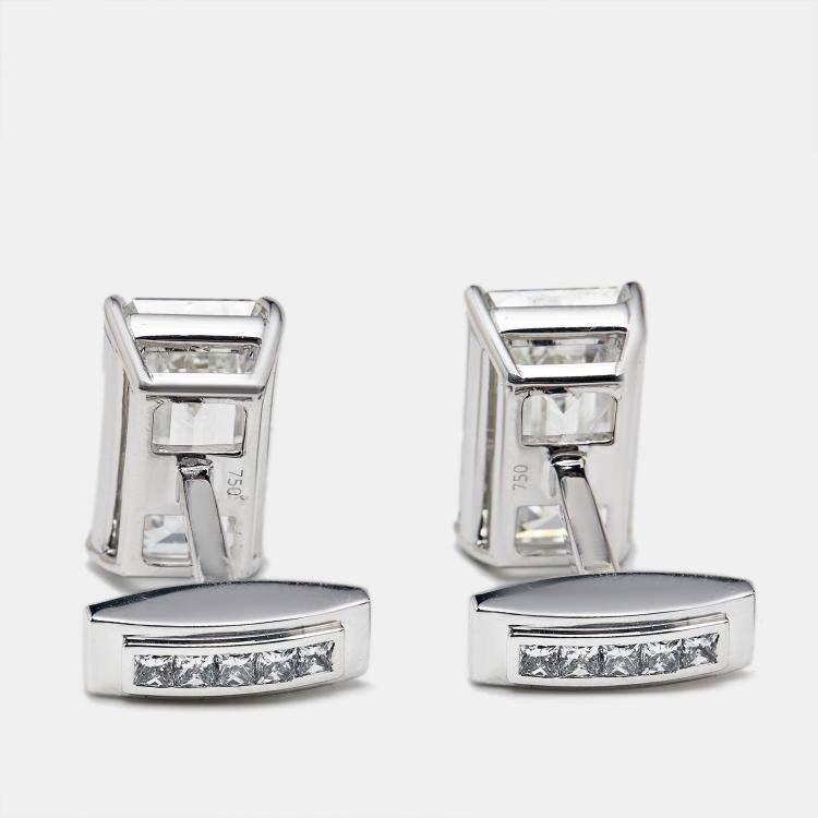 Pre Owned 16 cts Emerald Cut and Princess Cut Lab Grown Diamonds 18k White Gold Cufflinks
