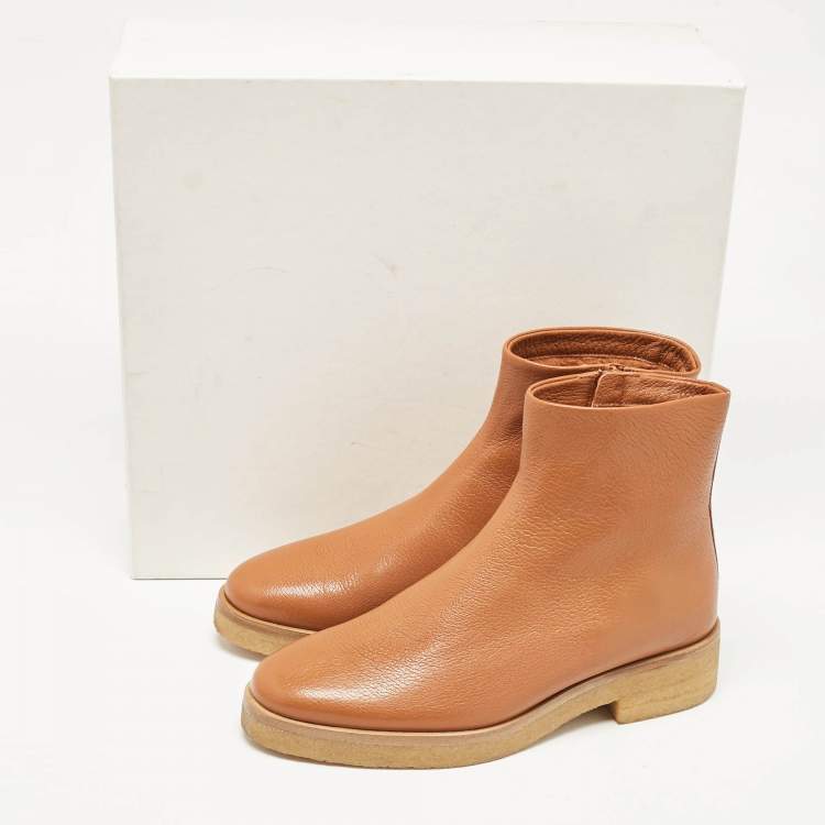 Pre Owned The Row Brown Leather Boris Ankle Length Boots Size 41