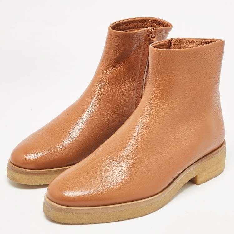 Pre Owned The Row Brown Leather Boris Ankle Length Boots Size 41