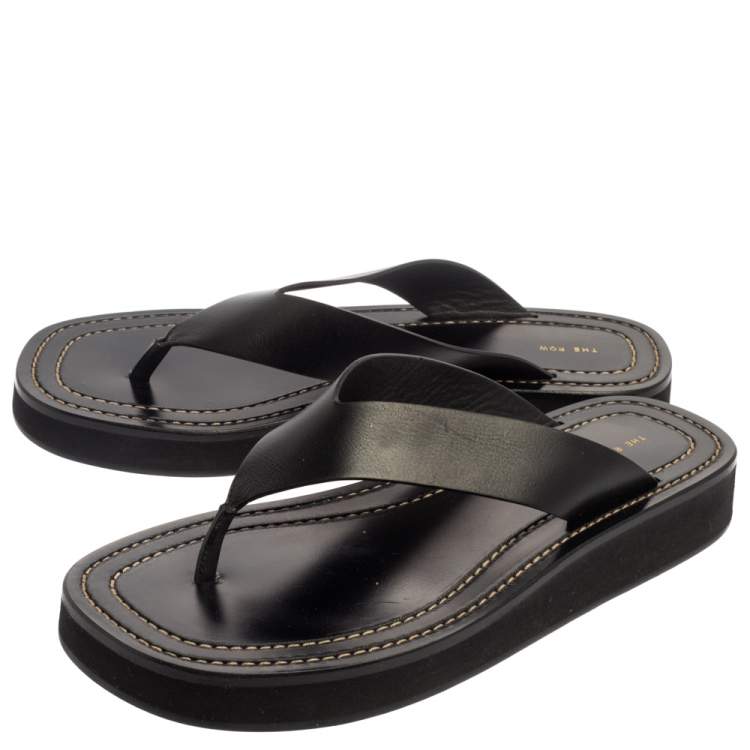 Pre Owned The Row Black Leather Ginza Thong Sandals Size 38