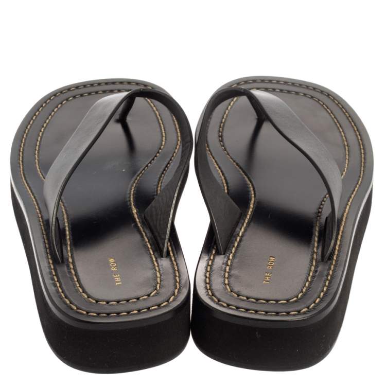 Pre Owned The Row Black Leather Ginza Thong Sandals Size 38