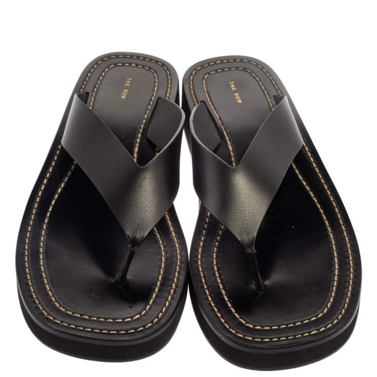 Pre Owned The Row Black Leather Ginza Thong Sandals Size 38