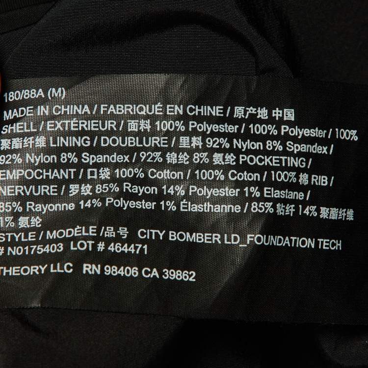 Pre Owned Theory Black Taffeta City Bomber Jacket M