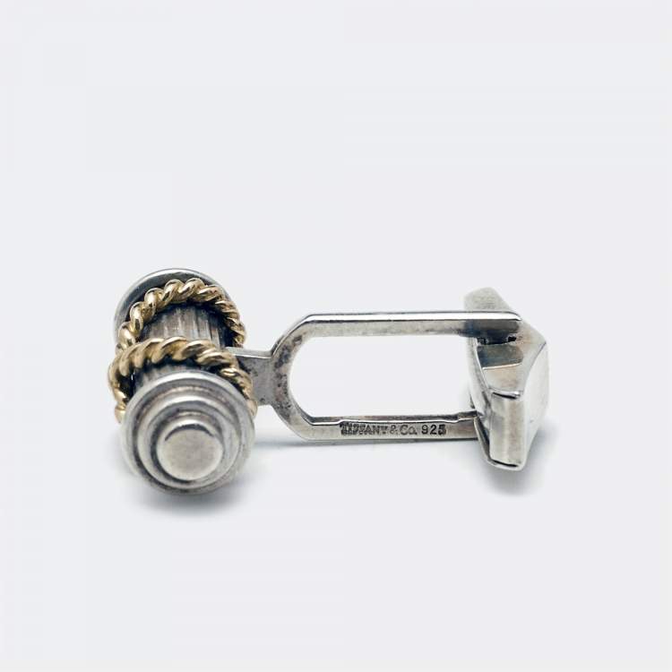 Pre Owned Tiffany & Co. Vintage Cable 18k Yellow Gold Sterling Silver Cufflinks