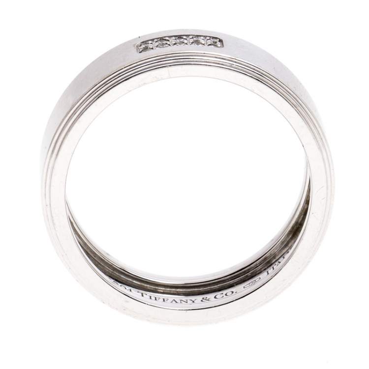 Pre Owned Tiffany & Co. 18K White Gold and Diamonds Century Wedding Band Ring Size 68.5