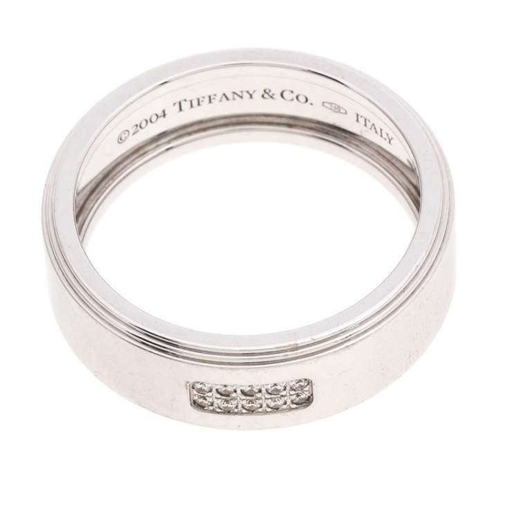 Pre Owned Tiffany & Co. 18K White Gold and Diamonds Century Wedding Band Ring Size 68.5