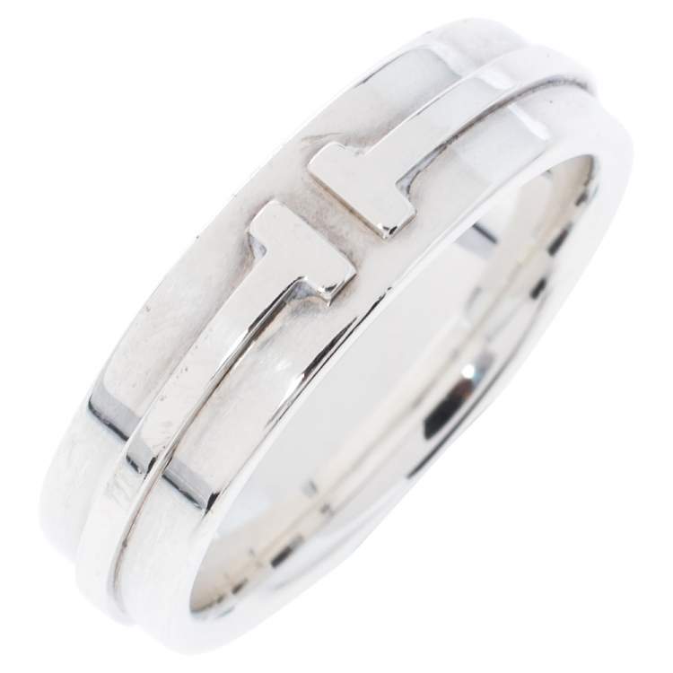 Pre Owned Tiffany & Co. Tiffany T Silver Wide Ring Size 62