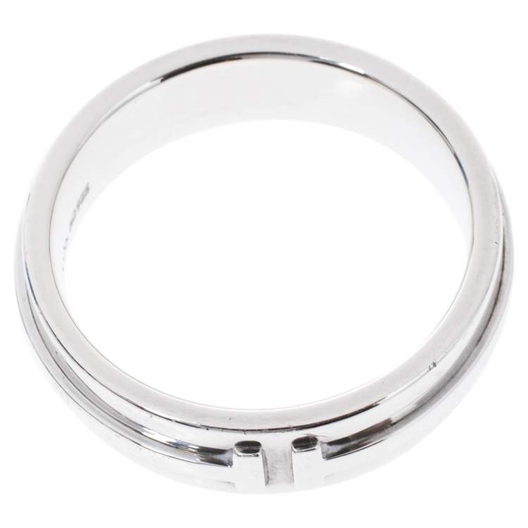 Pre Owned Tiffany & Co. Tiffany T Silver Wide Ring Size 62