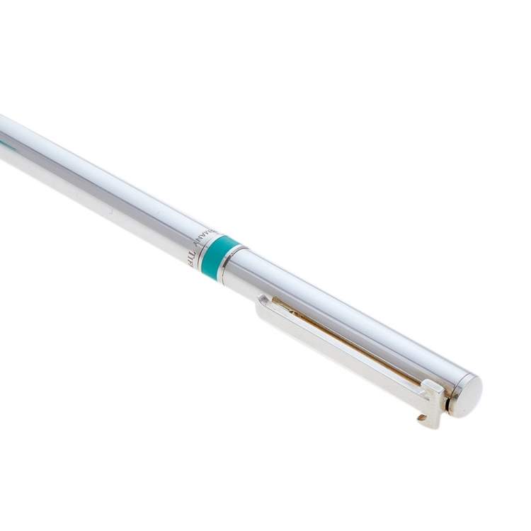 Pre Owned Tiffany & Co. Sterling Silver Blue Accent T-clip Ballpoint Pen