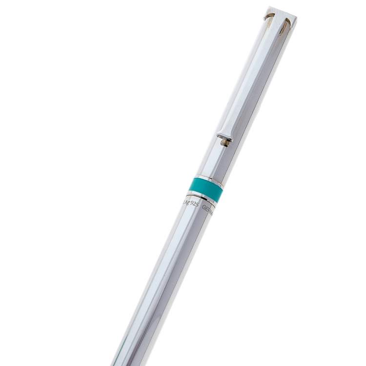 Pre Owned Tiffany & Co. Sterling Silver Blue Accent T-clip Ballpoint Pen