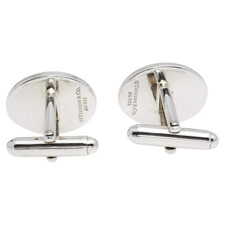 Pre Owned Tiffany & Co. Sterling Silver Engine Turned Oval Cufflinks