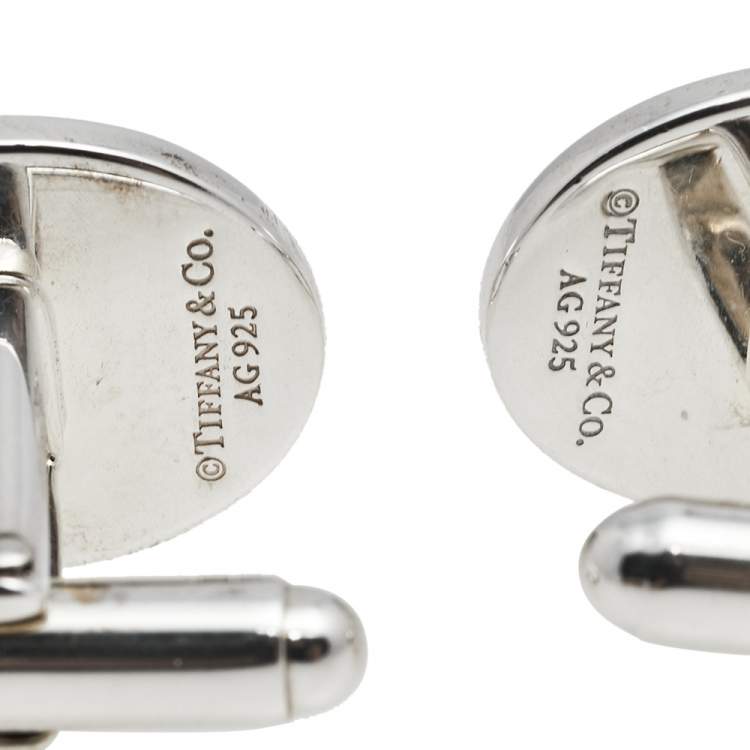 Pre Owned Tiffany & Co. Sterling Silver Engine Turned Oval Cufflinks