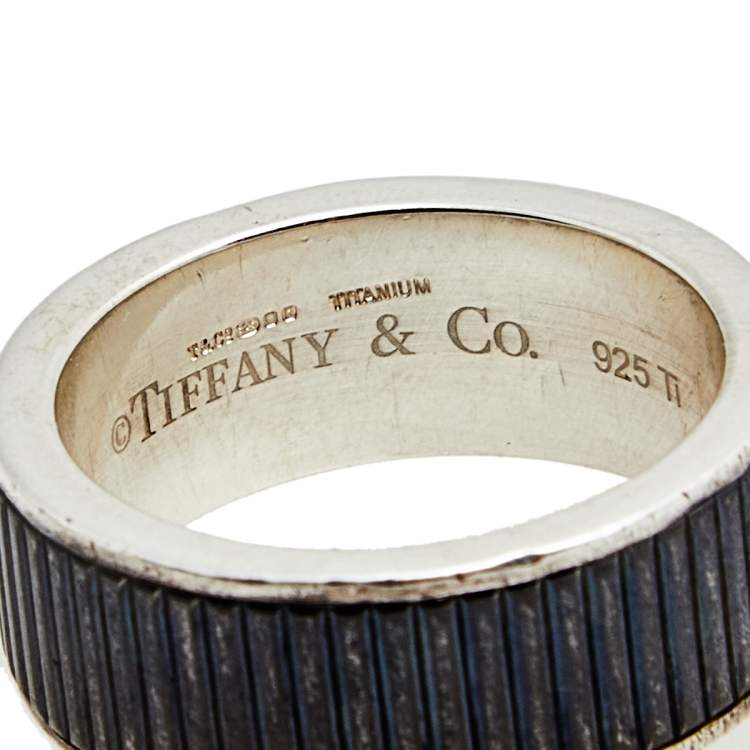 Pre Owned Tiffany & Co. Sterling Silver & Titanium Coin Edge Band Ring (Size 59)