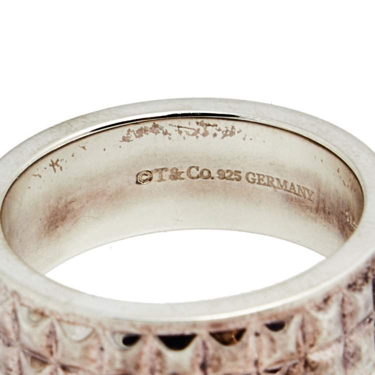 Pre Owned Tiffany & Co. Sterling Silver Pyramid Stud Ring (Size 61)