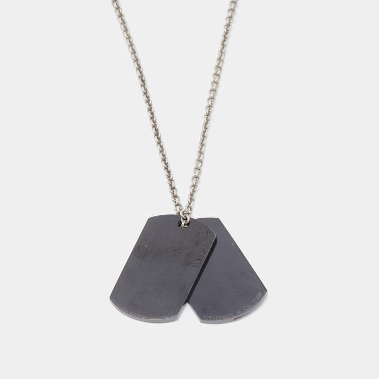 Pre Owned Tiffany & Co. Sterling Silver Midnight Titanium Double Tags Pendant Necklace