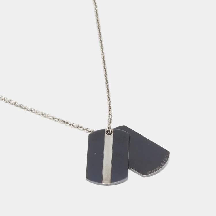 Pre Owned Tiffany & Co. Sterling Silver Midnight Titanium Double Tags Pendant Necklace
