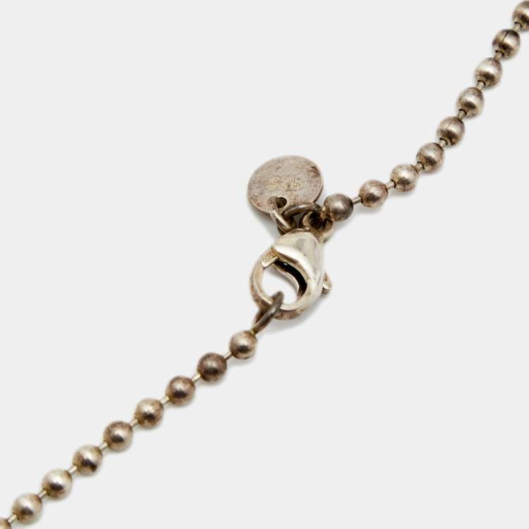 Pre Owned Tiffany & Co. Coin Edge Dog Tag Silver Beaded Chain Necklace