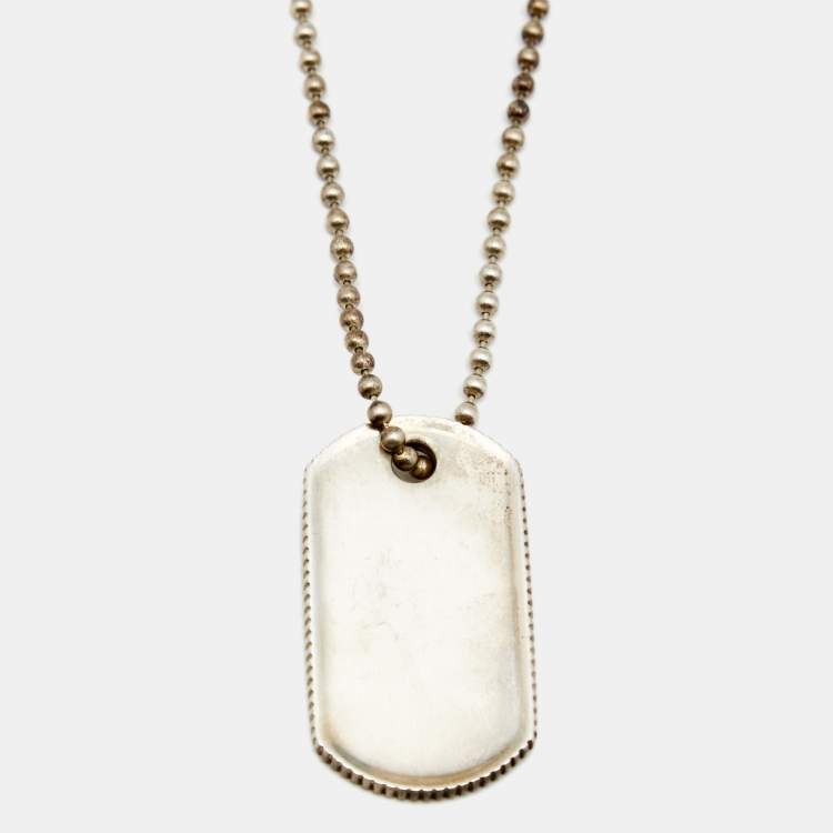 Pre Owned Tiffany & Co. Coin Edge Dog Tag Silver Beaded Chain Necklace