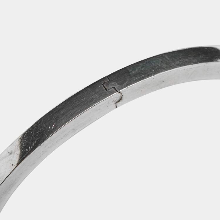 Pre Owned Tiffany & Co. T Square Ceramic 18k Yellow Gold Sterling Silver Open Cuff Bracelet