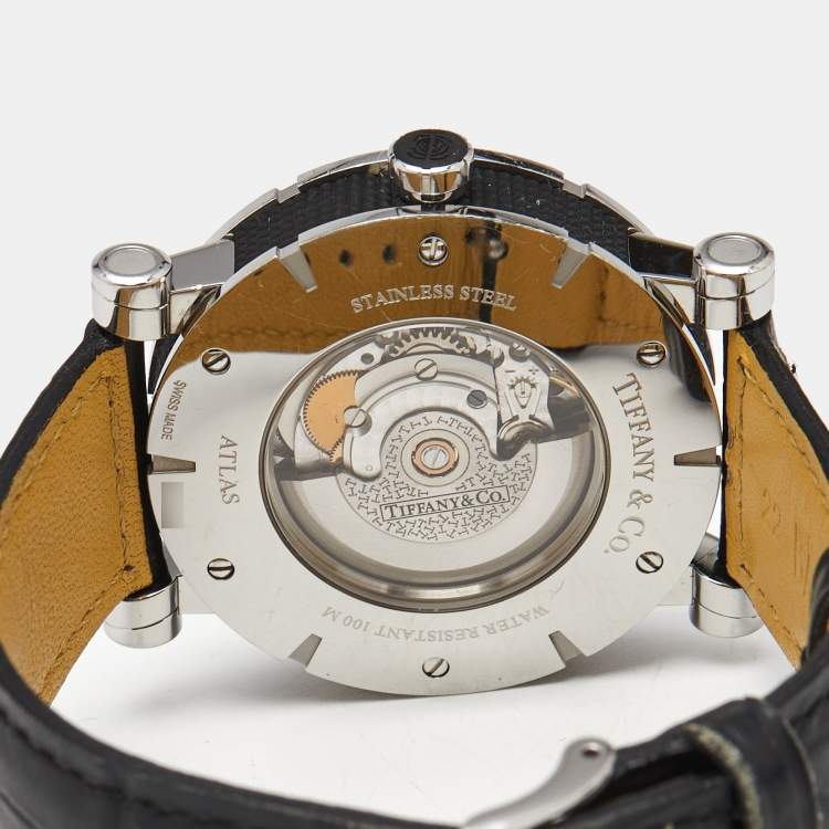 Pre Owned Tiffany & Co. Atlas Z1000.70.12A21A00A Silver Dial Rubber Leather Men's Wristwatch 42 mm