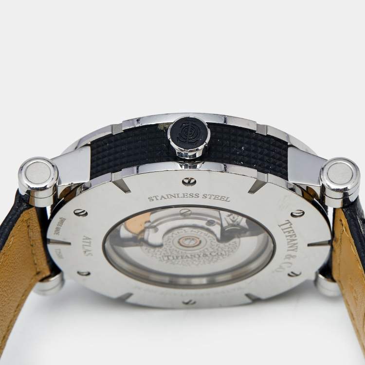 Pre Owned Tiffany & Co. Atlas Z1000.70.12A21A00A Silver Dial Rubber Leather Men's Wristwatch 42 mm