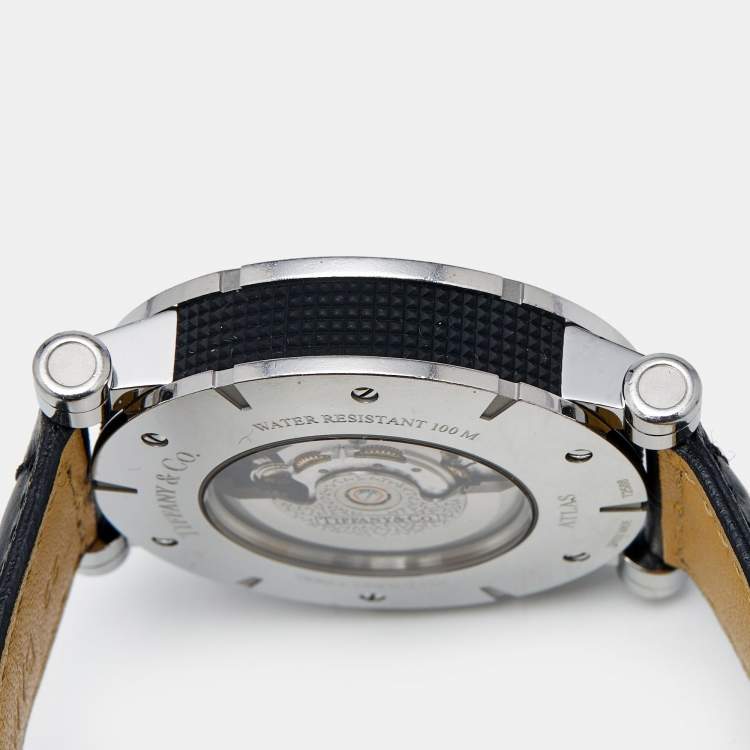 Pre Owned Tiffany & Co. Atlas Z1000.70.12A21A00A Silver Dial Rubber Leather Men's Wristwatch 42 mm