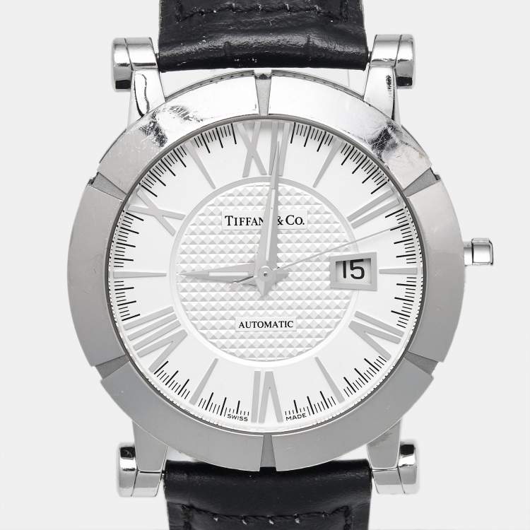 Pre Owned Tiffany & Co. Atlas Z1000.70.12A21A00A Silver Dial Rubber Leather Men's Wristwatch 42 mm