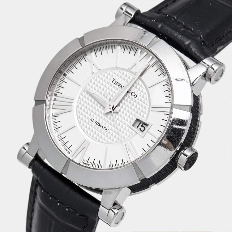 Pre Owned Tiffany & Co. Atlas Z1000.70.12A21A00A Silver Dial Rubber Leather Men's Wristwatch 42 mm