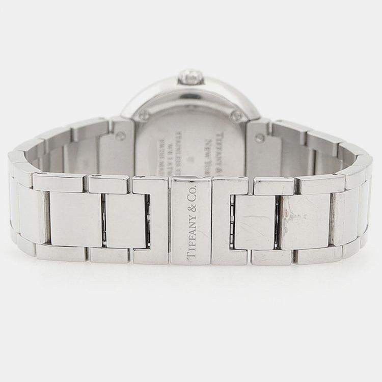 Pre Owned Tiffany & Co. Atlas Quartz Stainless Steel Diamond Women's Wristwatch 24mm