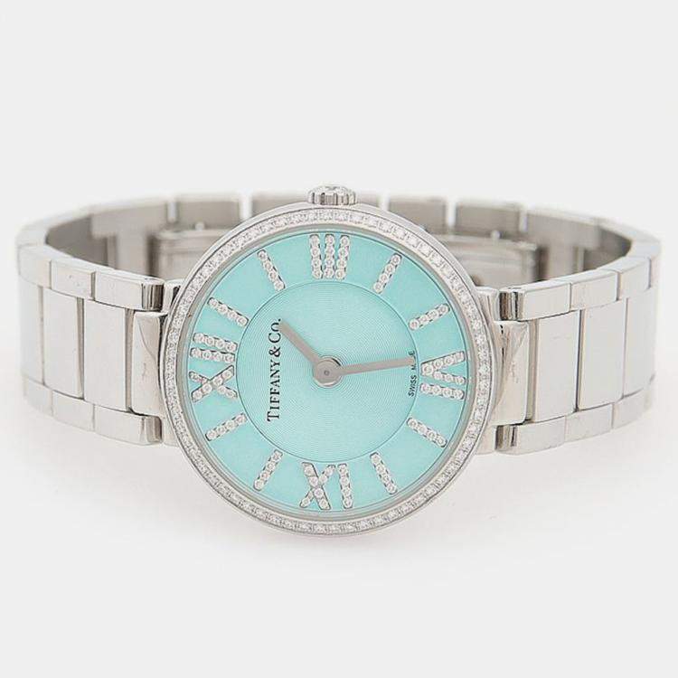 Pre Owned Tiffany & Co. Atlas Quartz Stainless Steel Diamond Women's Wristwatch 24mm