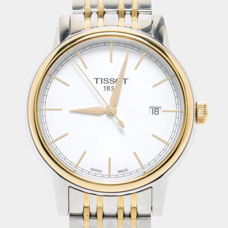 Pre Owned Tissot White Two Tone Stainless Steel Carson T0854102201100 Men's Wristwatch 40 mm