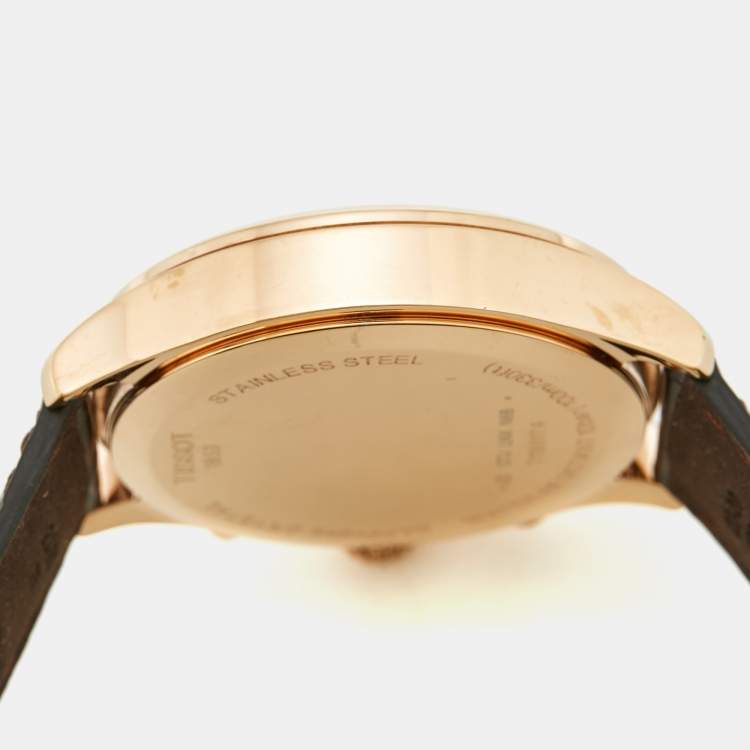 Pre Owned ساعة يد رجالية تيسوت كرونو إكس إل كلاسيك T1166173603700 مينا فضي مغطى بـ PVD الورد الفولاذي المقاوم للصدأ جلد تمساح 45 مم