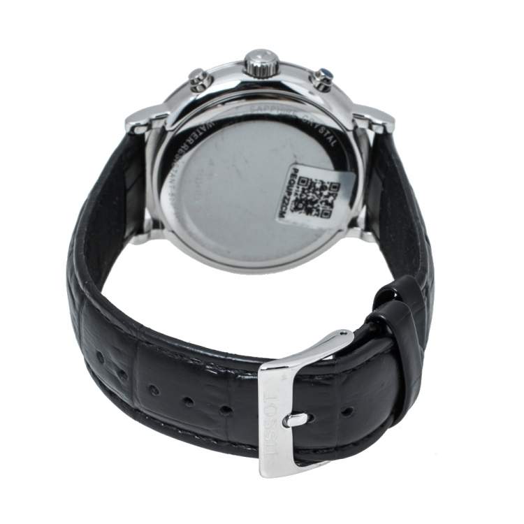 Pre Owned  Tissot Black Stainless Steel Leather Carso Premium T122417A Men's Wristwatch 41 mm