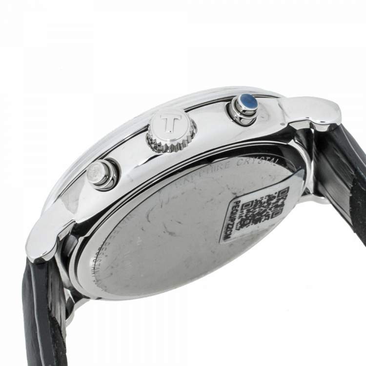 Pre Owned  Tissot Black Stainless Steel Leather Carso Premium T122417A Men's Wristwatch 41 mm