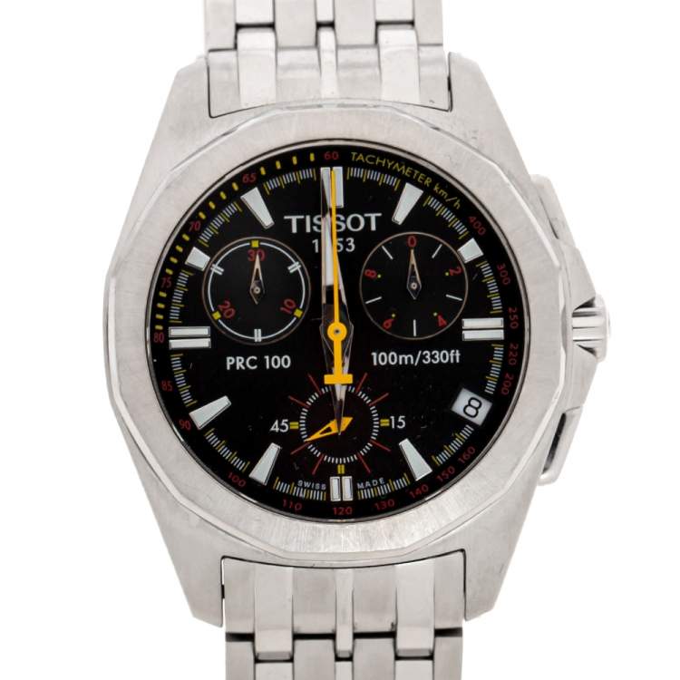 Pre Owned Tissot Black Stainless Steel PRC100 Men's Wristwatch 39 mm