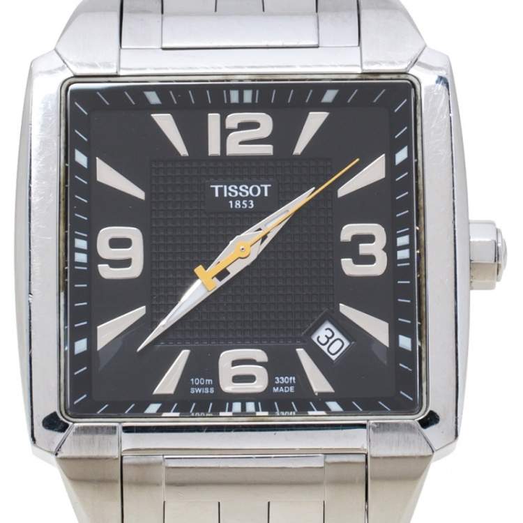 Pre Owned Tissot Black Stainless Steel Quadrato T005.510.A Men's Wristwatch 36 MM