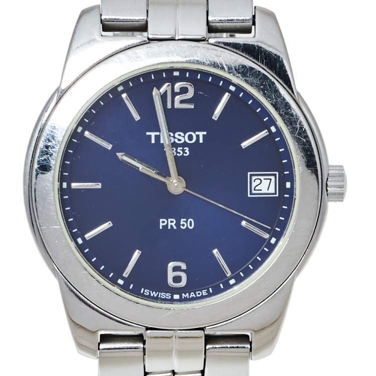 Pre Owned Tissot Blue Stainless Steel PR 50 Men's Wristwatch 36 mm