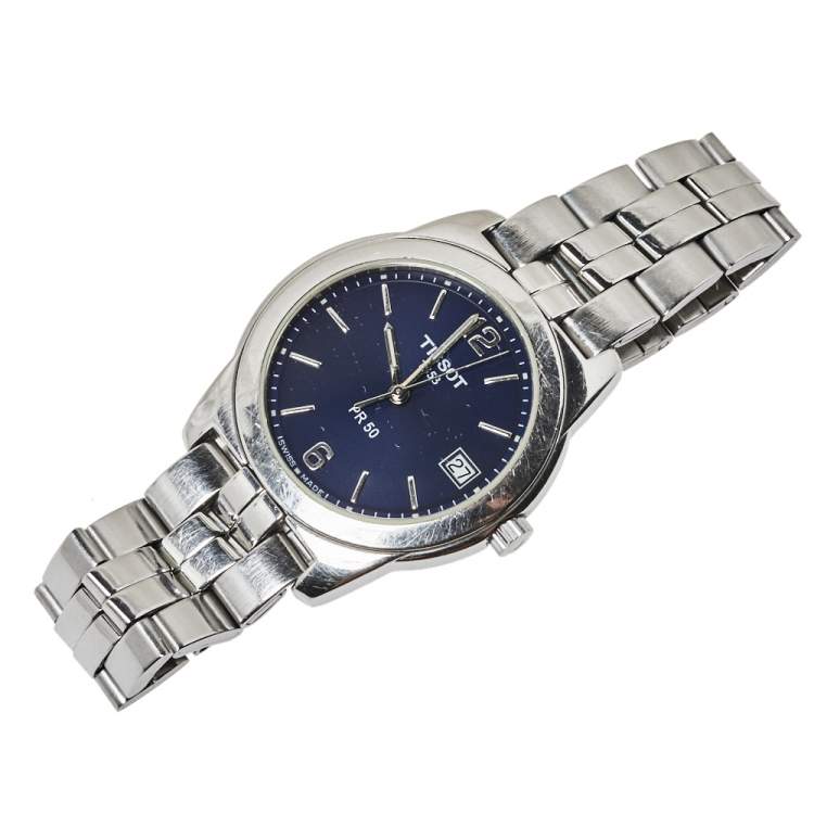 Pre Owned Tissot Blue Stainless Steel PR 50 Men's Wristwatch 36 mm
