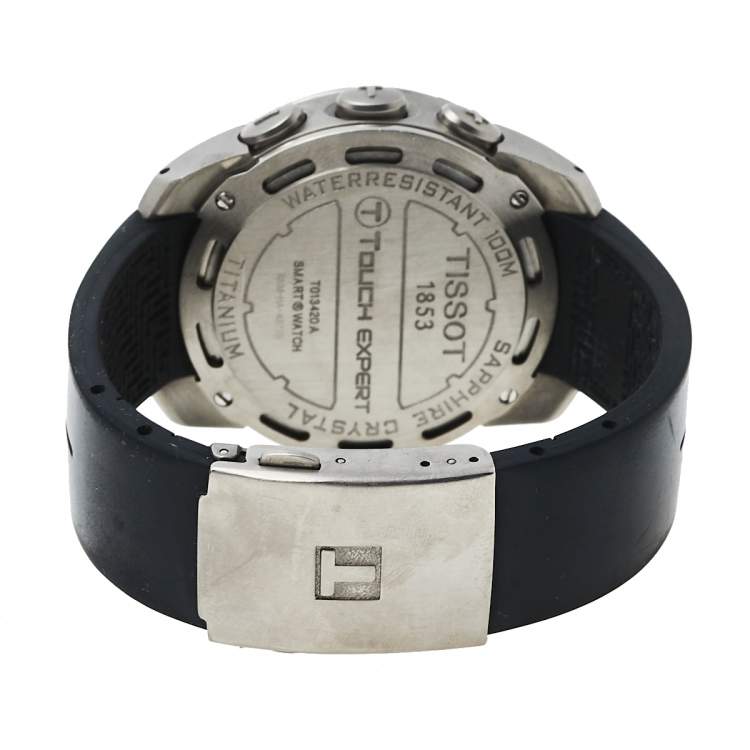 Pre Owned Tissot Black Titanium and Rubber T-Touch T013420A Men's Wristwatch 43 MM