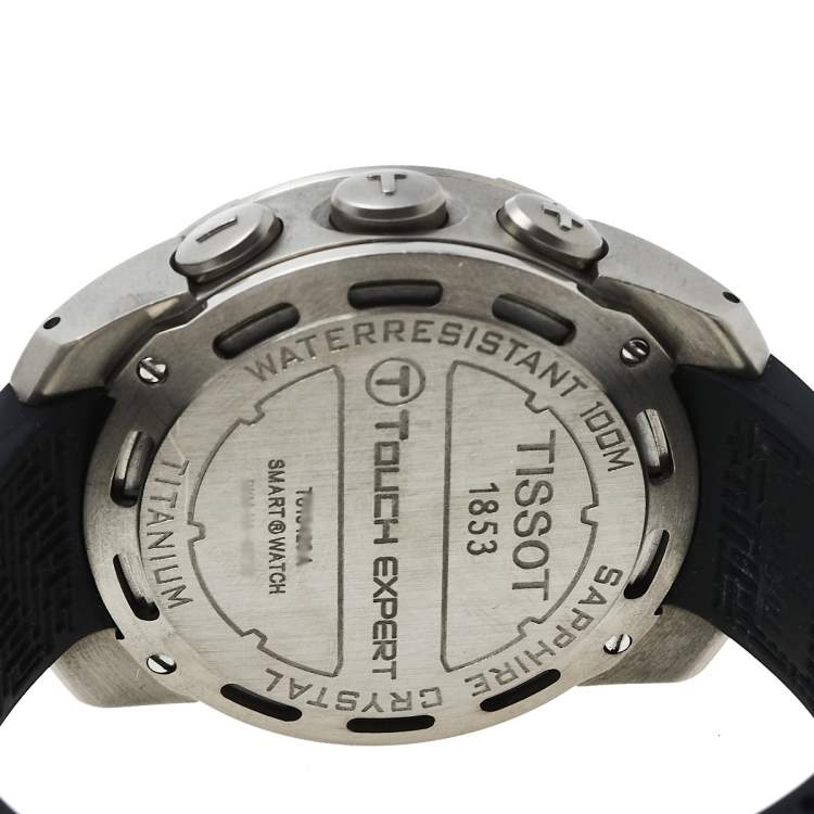 Pre Owned Tissot Black Titanium and Rubber T-Touch T013420A Men's Wristwatch 43 MM