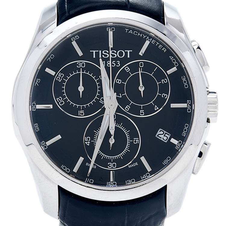 Pre Owned Tissot Black Stainless Steel Leather Couturier T035617A Men's Wristwatch 41 mm
