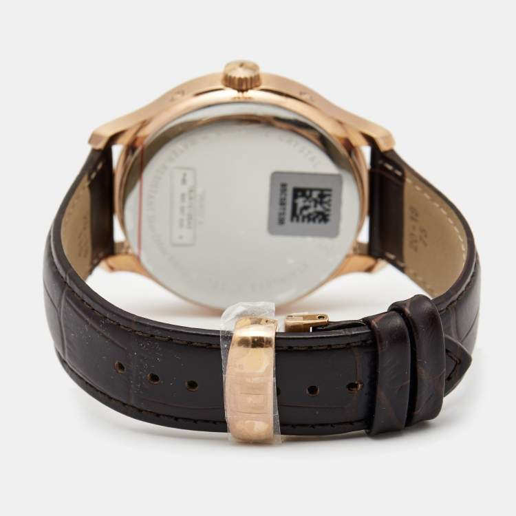 Pre Owned Tissot White Rose Gold Plated Stainless Steel Leather Traditional Perpetual T0636373603700 Men's Wristwatch 42 mm 