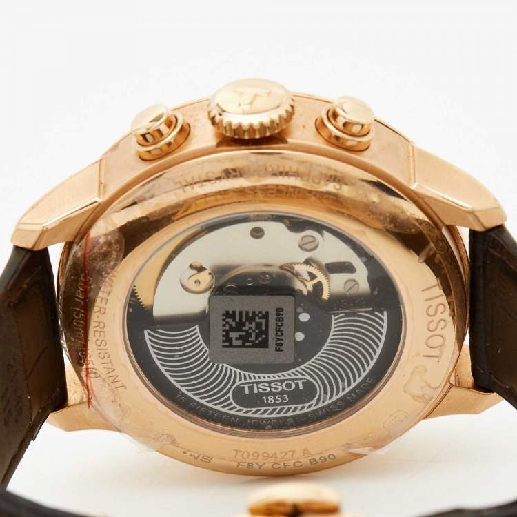 Pre Owned Tissot Silver Rose Gold Plated Stainless Steel Leather T-Classic Chemin Des Tourelles T099.427.36.038.00 Men's Wristwatch 44 mm 
