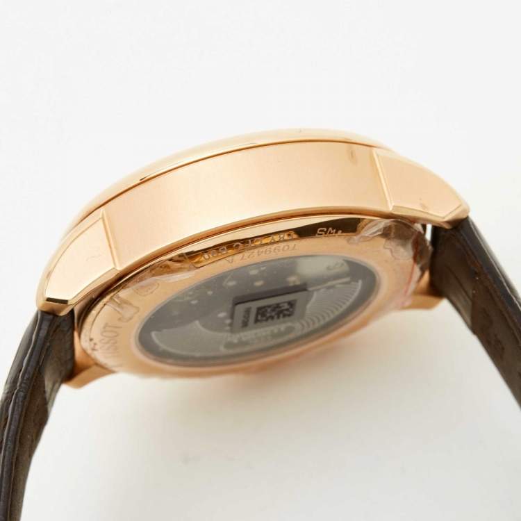 Pre Owned Tissot Silver Rose Gold Plated Stainless Steel Leather T-Classic Chemin Des Tourelles T099.427.36.038.00 Men's Wristwatch 44 mm 