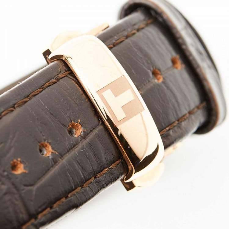 Pre Owned Tissot Silver Rose Gold Plated Stainless Steel Leather T-Classic Chemin Des Tourelles T099.427.36.038.00 Men's Wristwatch 44 mm 