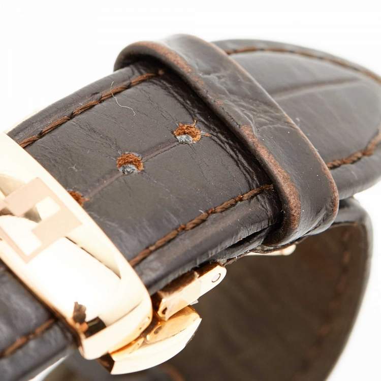 Pre Owned Tissot Silver Rose Gold Plated Stainless Steel Leather T-Classic Chemin Des Tourelles T099.427.36.038.00 Men's Wristwatch 44 mm 