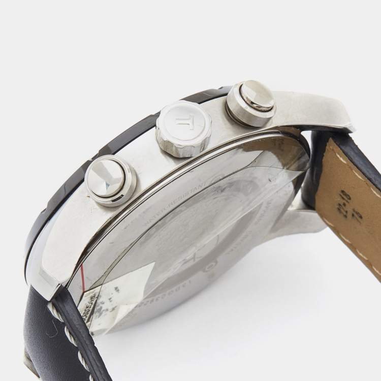 Pre Owned Tissot Black Stainless Steel Leather V8 T039.417.26.057.00 Men's Wristwatch 42 mm