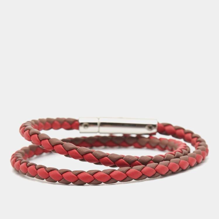 Pre Owned Tod's MyColors Multi Color Woven Leather and Silver-Tone Wrap Bracelet
