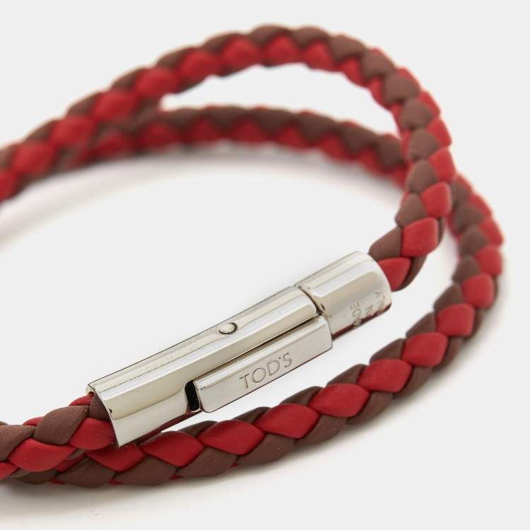 Pre Owned Tod's MyColors Multi Color Woven Leather and Silver-Tone Wrap Bracelet